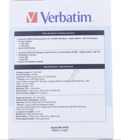 Verbatim Battery Charger-discharger - Wcs-02 49556 Aluminum 3-in-1 Qi Mfi Wireless + Apple Watch + Qc3 0 Charger