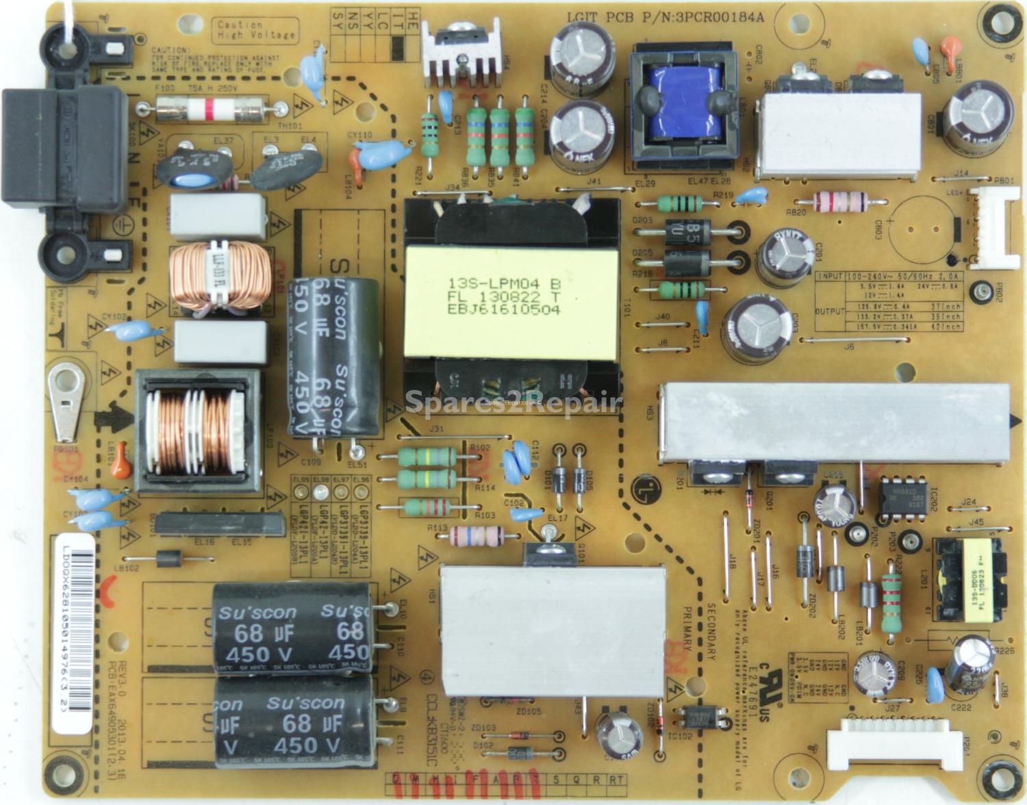 LG 42LN578V - Power Supply - EAY62810501 - REV3.0 - EAX64905301(2.3) - 3PCR00184A - LGP42-13PL1 (PLDF-L205A) - IT