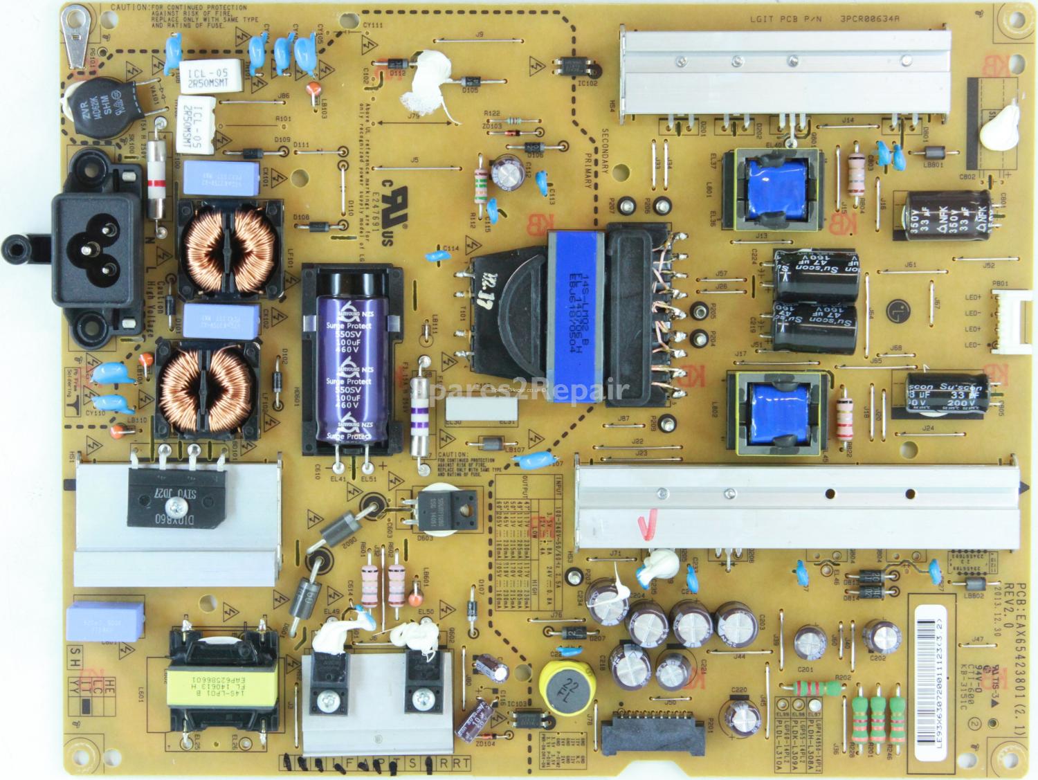LG 47LB580V - Power Supply - EAY63072001 - EAX65423801 (2.1) - REV2.0 - 3PCR00634A - LGP474950-14PL2 - PLDH-L308A