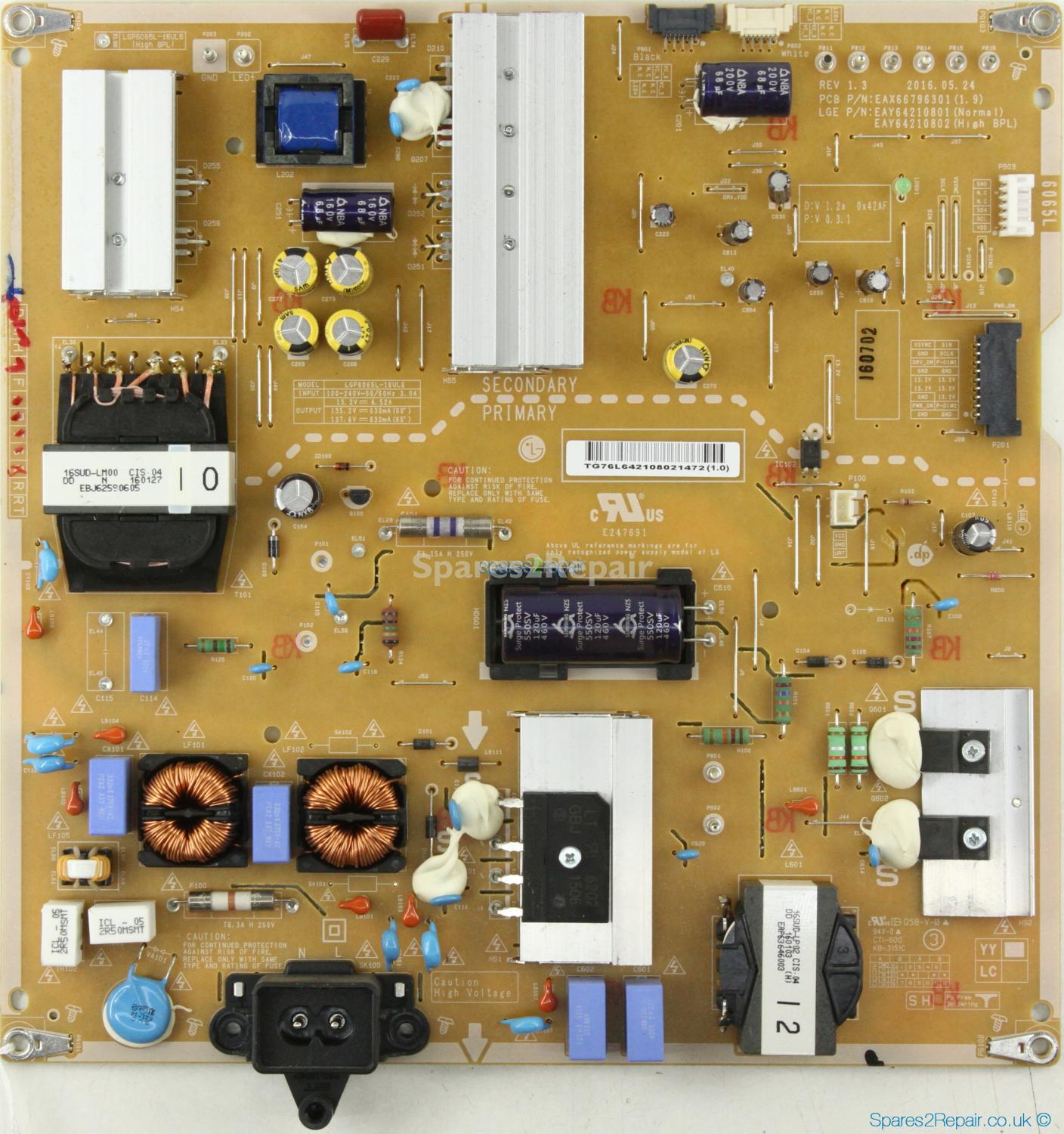 LG 65UH650V - Power Supply - EAY64210802 - EAX66796301(1.9) - REV 1.3 - LGP6065L-16UL6