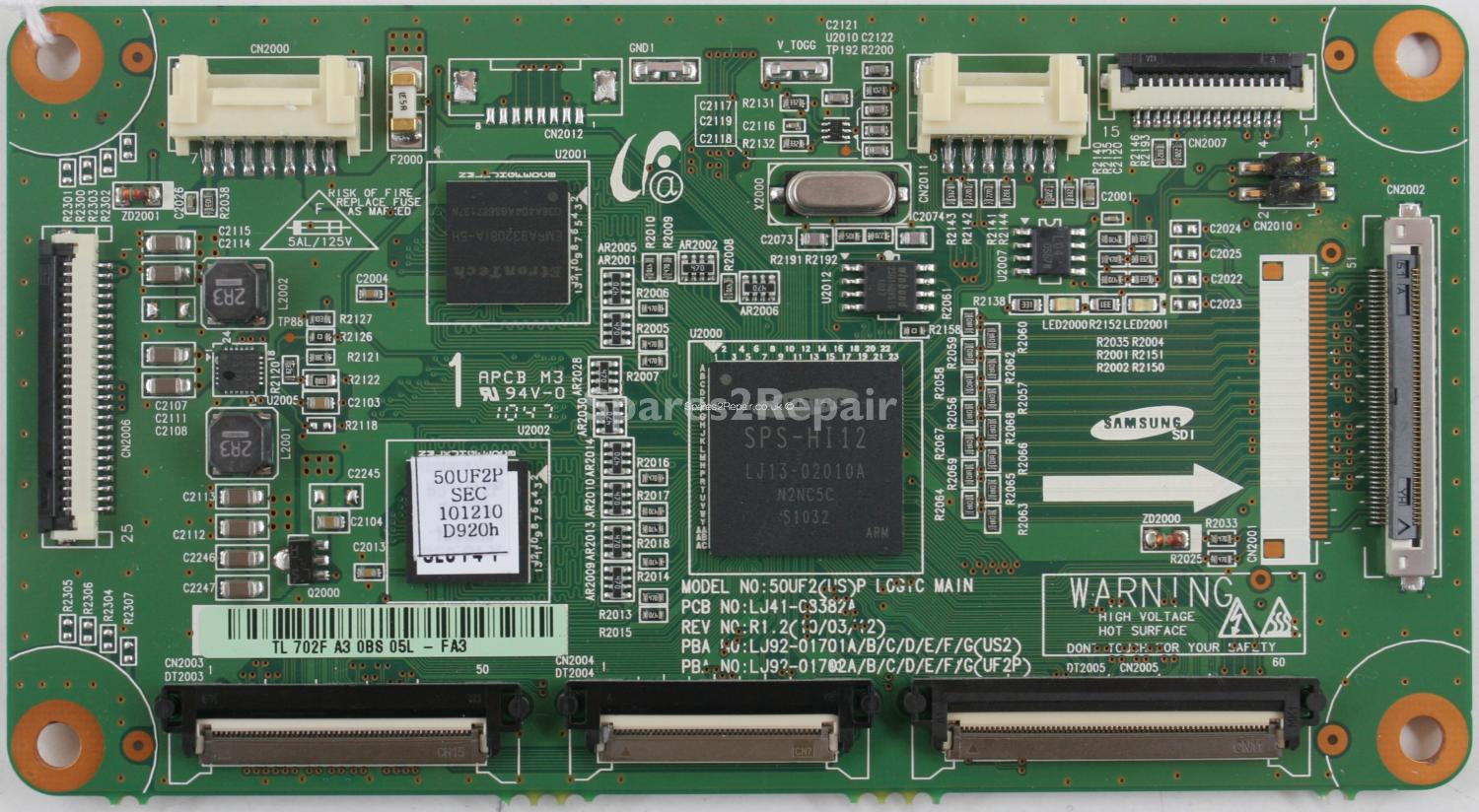 Samsung PS50C550G1W - Control Board - LJ41-08382A - R1.2 - LJ92-01702F A3 - 50UF2(US)P LOGIC MAIN
