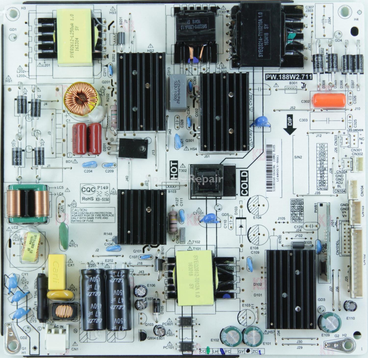 Sharp LC-49CFG6001K - Power Supply - PW.188W2.711 - LC490DUY-SHA1 - S16080046